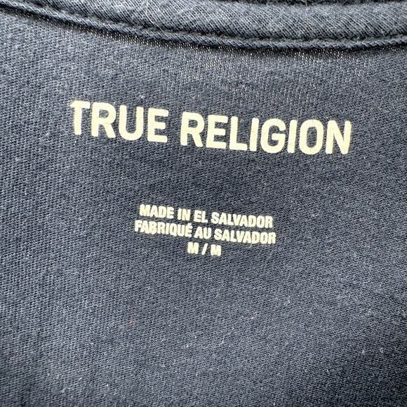 True Religion T-Shirt Mens Medium Blue Short Sleeve Logo Back Cotton Tee Shirt - Picture 3 of 6